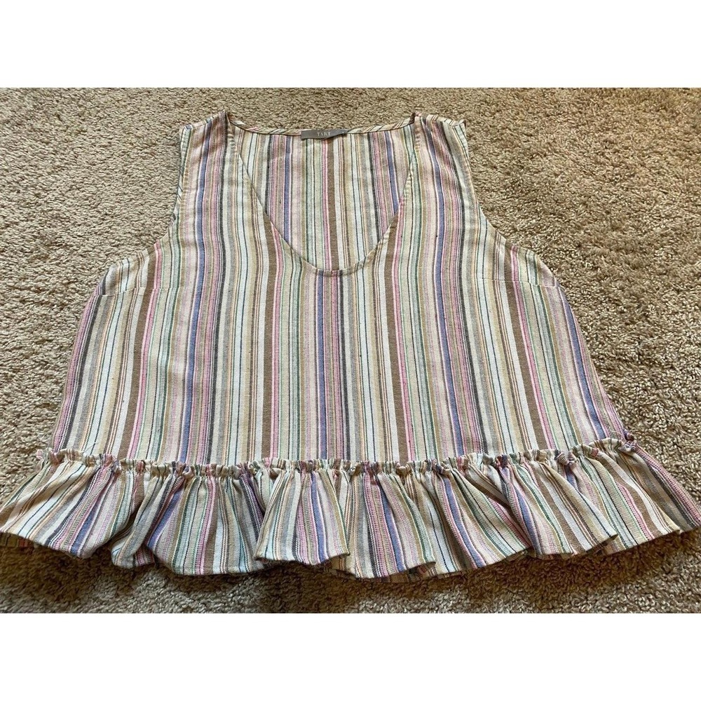 Tart Top Jewel Stripe Linen Y2K Sleeveless Tank Ruffle Hem Shirt Small SKU11
